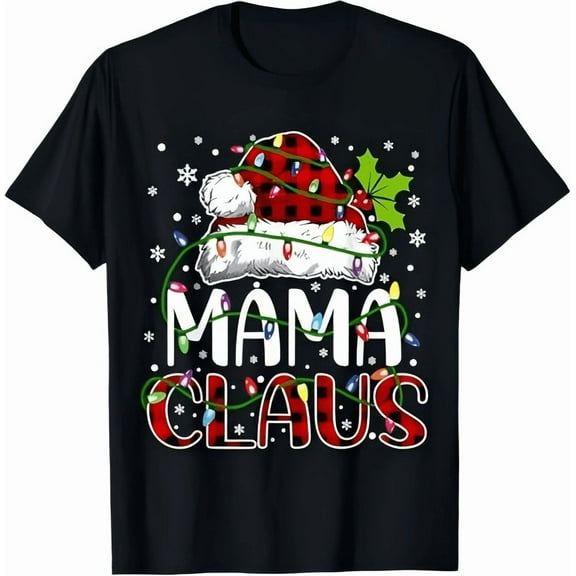Christmas T-Shirt, “Christmas Squad” Plaid Santa Hat Graphic Holiday Tee