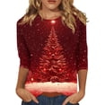 thumbnail image 1 of Christmas T Shirt - Crewneck 3/4 Sleeve Christmas Tree Women Tops 00B Red, 1 of 5