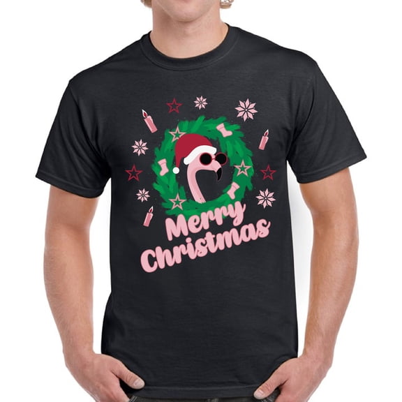 Christmas T Shirt for Men Merry Christmas Flamingo - S M L XL 2XL 3XL 4XL 5XL Xmas Graphic Tee - Christmas Gift Holiday Xmas Tee T-Shirt Mens