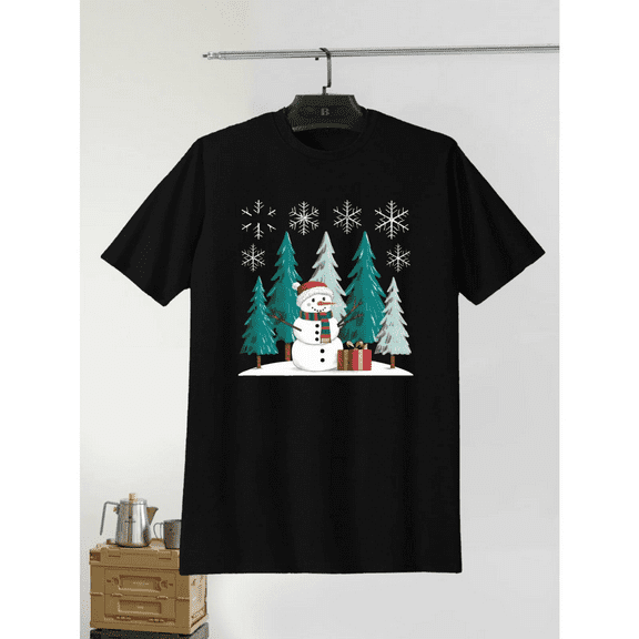 Christmas T-Shirt for Men Vintage Holiday Print Short Sleeve Casual Festive Tee