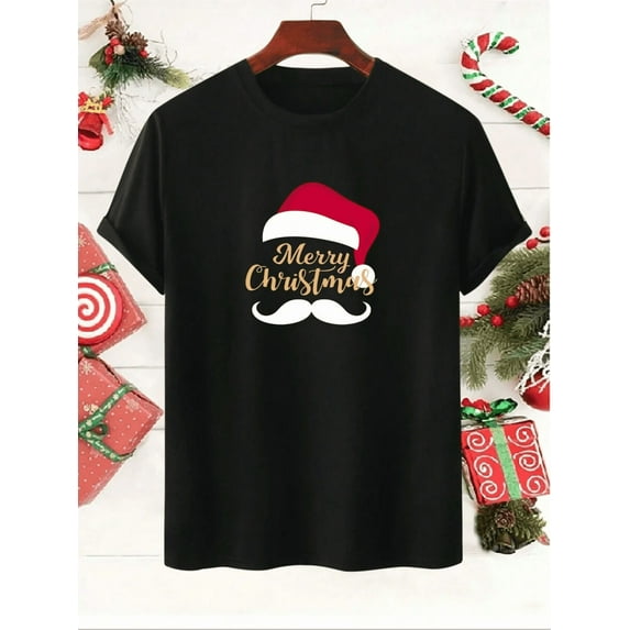 Christmas T-Shirt for Men Vintage Holiday Print Short Sleeve Casual Festive Tee