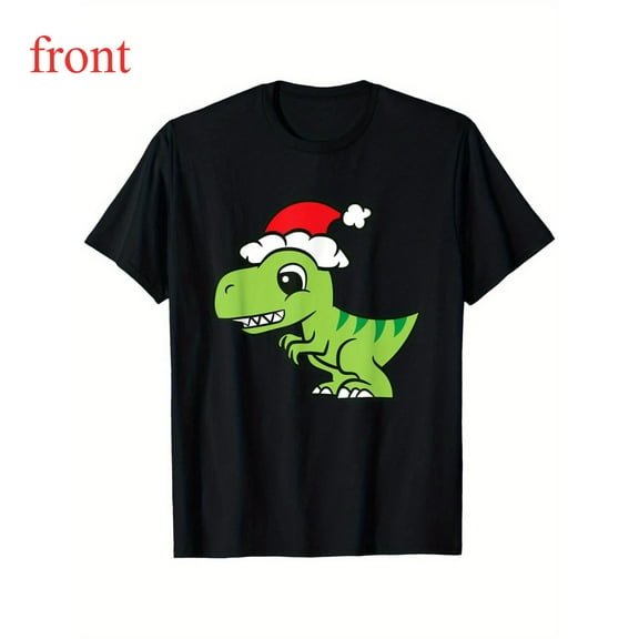Christmas T-Shirt for Women,Green Dinosaur Graphic Tee, Holiday Tops, Short Sleeve Crew Neck，Funny，cotton，black，S-5XL