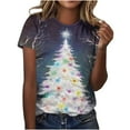 thumbnail image 1 of Christmas T Shirt for Women Xmas Tree Graphic Short Sleeve Casual Holiday Tops Summer Crewneck Blouse, 1 of 4