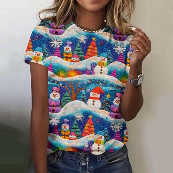 Christmas T Shirt for Women Xmas Tree Graphic Short Sleeve Casual Holiday Tops Summer Crewneck Blouse