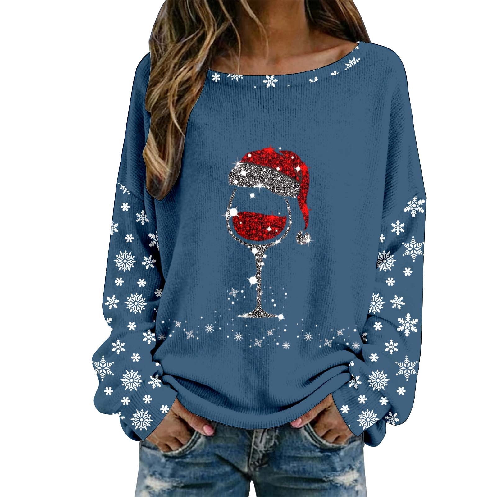 MAIHUN Women's Merry Christmas Sweatshirt - Long Sleeve Holiday Pullover With Christmas Lights Design