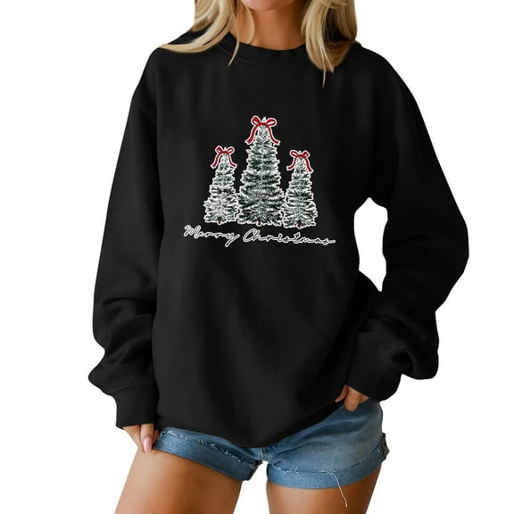 Christmas T-Shirts And Sweatshirts, Women'S Sweatshirts, Long-Sleeved Pullover Sweatshirts, Women'S Long-Sleeved Tops, Fashion Print Design, Comfortable Wear,Black,XL