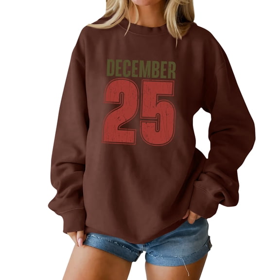 Christmas T-Shirts and Sweatshirts Women's Sweatshirts Long Sleeve Pullover Sweatshirts Women's Long Sleeve Tops,Brown,XL