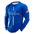 thumbnail image 1 of Christmas T-Shirts for Men Long Sleeve Flag Letter Print Pajamas Tee Crew Neck Casual Slim Fit Family Xmas Gift Mens T-Shirts Blue XXXXL, 1 of 3