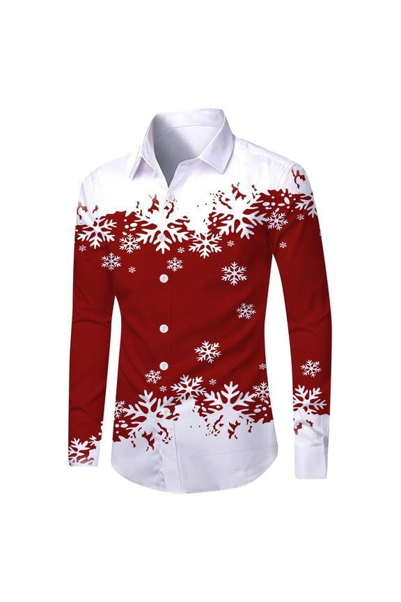 Christmas T-Shirts for Men Long Sleeve Funny Santa Graphic Button Down Shirts Collared Casual Fall Winter Family Xmas Gift Mens Shirts Red L