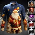 thumbnail image 1 of Christmas T-Shirts for Men Long Sleeve Funny Santa Graphic Button Down Shirts Collared Casual Fall Winter Family Xmas Gift Mens T-Shirts Blue L, 1 of 4