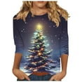 thumbnail image 1 of Christmas T Shirts for Women 3/4 Sleeve Holiday Graphic Tee Loose Casual Tops Xmas Party Outfit Pullover, 1 of 4