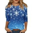 thumbnail image 1 of Christmas T Shirts for Women - Crewneck 3/4 Sleeve Christmas Snowflake Women Tops 00H Blue, 1 of 5
