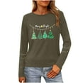 thumbnail image 1 of Christmas T-Shirts for Women Lightweight Crewneck Pullover Long Sleeve Graphic Printed Tees Holiday Xmas Tops (M, Army Green), 1 of 7