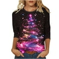 thumbnail image 1 of Christmas T Shirts for Women Long Sleeve Pullover Xmas Tree Print Lights Graphic Casual Holiday Winter Tops, 1 of 4