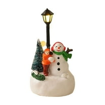 Christmas Table Centerpiece, 4.72 Inch Snowman Centerpieces with Light up Streetlight, Glowing Lamppost LED Battery Operated Lighted Christmas Village Display for Home Table Ornament
