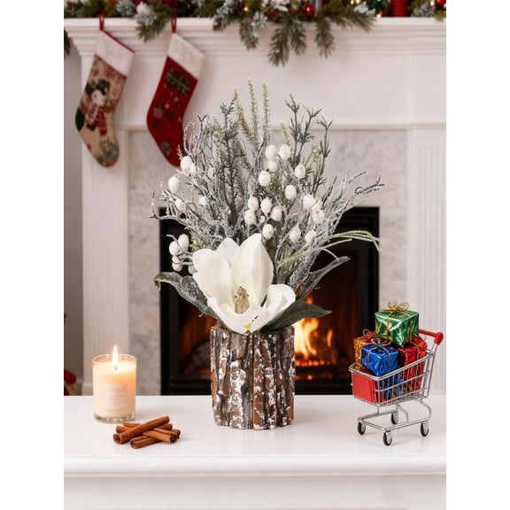 Christmas Table Centerpiece Wooden Stump Decoration for Home Parties and Fireplace Mantel - Festive Holiday Decor Scenarios