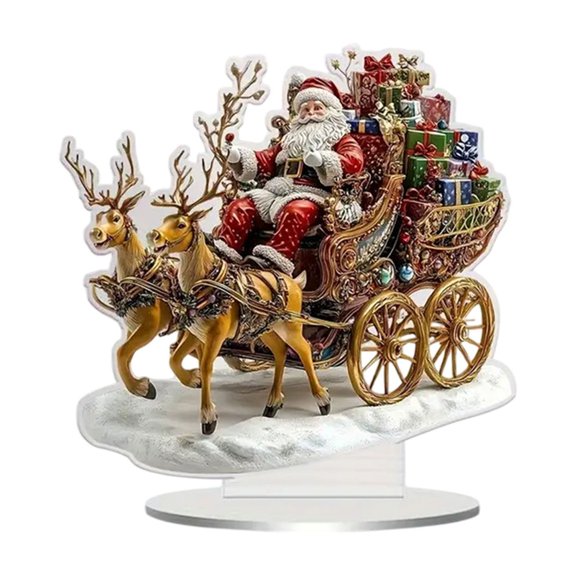 Christmas Table Centerpieces, 2D Christmas Signs - with Stand Acrylic Santa Claus and Elk Ornament for Living Room Bedside Home Studio Bookshelf