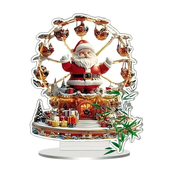 Christmas Table Centerpieces, 2D Christmas Signs - with Stand Acrylic Santa Claus and Elk Ornament for Living Room Bedside Home Studio Bookshelf