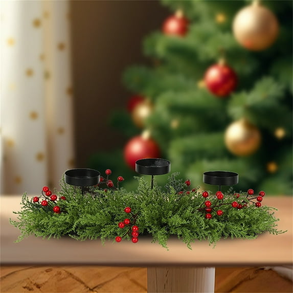 Christmas Table Centerpieces Decorations, 24 Inch Designed with Bowknot Baubles Ornaments, Artificial Berries and Pine Cones for Dining Room Table