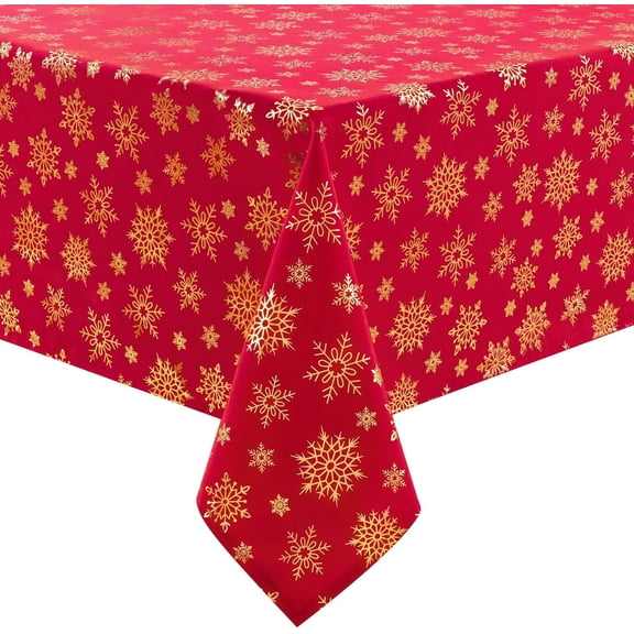 Christmas Table Cloth 55 x 55 Inch, Waterproof Red Gold Snowflake Tablecloth Square Table, Washable Xmas Table Cover Spillproof Winter Table Cloths Cover for Holiday Christmas Decorations
