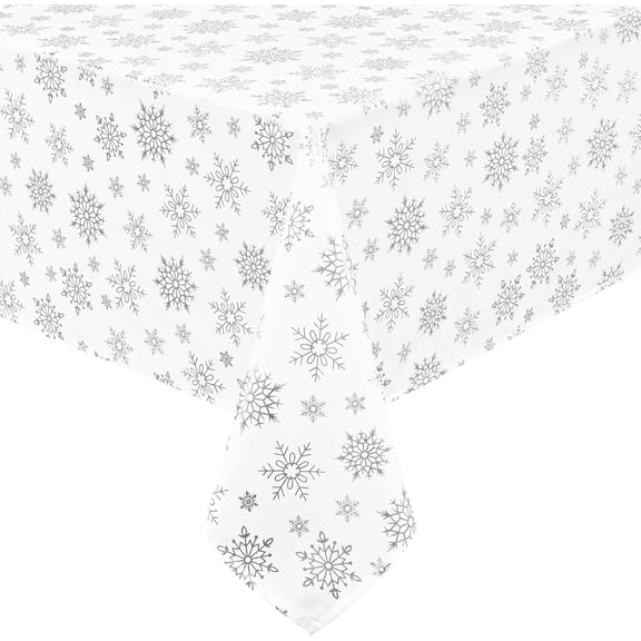 Christmas Table Cloth 55 x 55 Inch, Waterproof White Silver Snowflake Tablecloth Square Table, Washable Xmas Table Cover Spillproof Winter Table Cloths Cover for Holiday Christmas Decorations