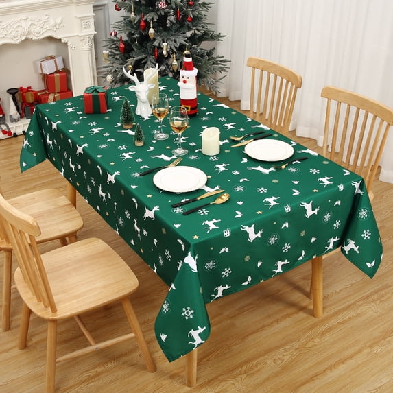 Christmas Table Cloth, Rectangle Xmas Snowflake Deer Print Spillproof Waterproof Tablecloth