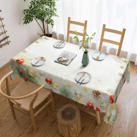 Christmas Table Cloth Round 60 Inch, Waterproof Red Gold Snowflake Tablecloth, Washable Metallic Xmas Table Cover Spillproof Winter Table Cloths Cover for Holiday Christmas Decorations