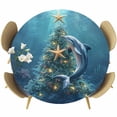 thumbnail image 1 of Christmas Table Cloth, Round Fitted Tablecloths with Elastic Edge, Winter Ocean Pine Tree Starfish Coral Dolphin Wipeable Waterproof Table Cover for Kitchen Wedding 45-54 Inches, 1 of 4