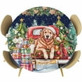 thumbnail image 1 of Christmas Table Cloth, Round Fitted Tablecloths with Elastic Edge, Winter Xmas Tree Gingerbread Dogs Red Truck Blue Wipeable Waterproof Table Cover for Kitchen Wedding 36-44 Inches, 1 of 4