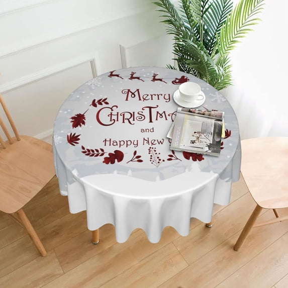 Christmas Table Cloth Round Table Cover Wrinkle Resistant Waterproof Tablecloth 60 Inch Washable for Kitchen Party Picnic
