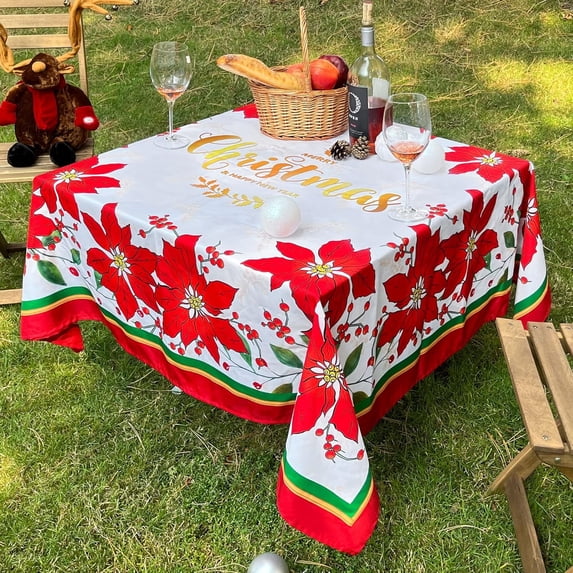 Christmas Table Cloth Square - 60x60 inch - Water Resistant Holiday Decorative Print New Year''s Eve Cloth Tablecloth - Easy Care Fabric Table Covering for Party, Kitchen, Dining Room, Outdoor Use