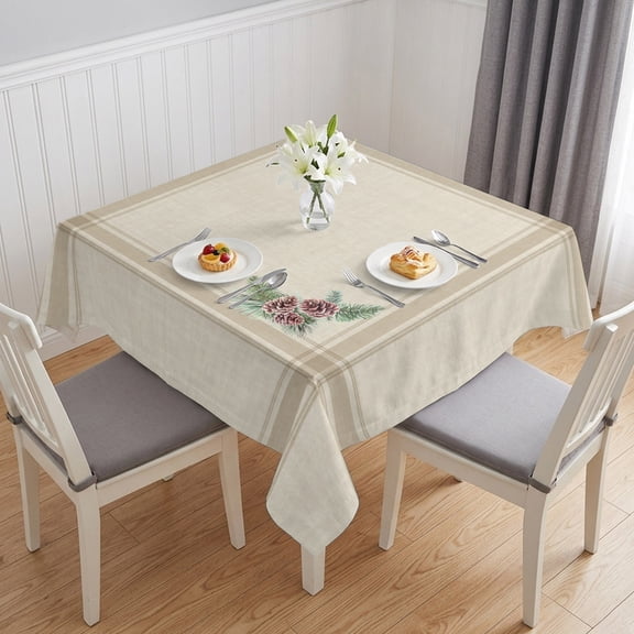 Christmas Table Cloth Waterproof Tablecloths, Winter Xmas Farmhouse Pine Cone Branches Tablecloth Dining Table Cover for Kitchen Party Tabletop Outdoor, Square Tablecloth 54x54 Inch