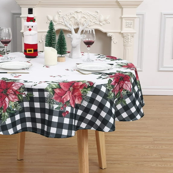 Christmas Table Cloth , Waterproof Winter Holiday Kitchen Christmas Decorations for Table, Buffalo Plaid Checkered Table Cover for Home Party Dining Table Décor Indoor Outdoor
