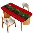 thumbnail image 1 of Christmas Table Cloths for 3 Foot Rectangle Tables, Winter Chic Pine Branch Xmas Sandpins Candy Red Patio Waterproof Elastic Fitted Tablecloths, Washable Rectangular Table Cover for Camping, 1 of 8