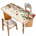 thumbnail image 1 of Christmas Table Cloths for 3 Foot Rectangle Tables, Xams Tree Winter Poinsettia Pine Cones Red Patio Waterproof Elastic Fitted Tablecloths, Washable Rectangular Table Cover for Camping, 1 of 8