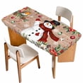 thumbnail image 1 of Christmas Table Cloths for 5 Foot Rectangle Tables, Snowman Xmas Tree Snowflake Winter Wooden Patio Waterproof Elastic Fitted Tablecloths, Washable Rectangular Table Cover for Camping, 1 of 8