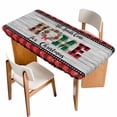 thumbnail image 1 of Christmas Table Cloths for 5 Foot Rectangle Tables, Winter Poinsettia Wooden Grain Red Black Plaid Patio Waterproof Elastic Fitted Tablecloths, Washable Rectangular Table Cover for Camping, 1 of 8