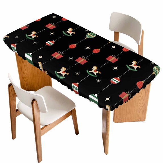 Christmas Table Cloths for 5 Foot Rectangle Tables, Winter Red Green Xmas Weeping Balls Patio Waterproof Elastic Fitted Tablecloths, Washable Rectangular Table Cover for Camping