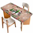thumbnail image 1 of Christmas Table Cloths for 6 Foot Rectangle Tables, Snowman Snowflake Xmas Tree Winter Wooden Patio Waterproof Elastic Fitted Tablecloths, Washable Rectangular Table Cover for Camping, 1 of 8