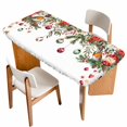 thumbnail image 1 of Christmas Table Cloths for 6 Foot Rectangle Tables, Xams Tree Winter Red Poinsettia Pine Cones Patio Waterproof Elastic Fitted Tablecloths, Washable Rectangular Table Cover for Camping, 1 of 8