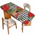 thumbnail image 1 of Christmas Table Cloths for 8 Foot Rectangle Tables, Red Cardinal Bird Poinsettia Pine Needles Plaid Patio Waterproof Elastic Fitted Tablecloths, Washable Rectangular Table Cover for Camping, 1 of 8