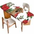 thumbnail image 1 of Christmas Table Cloths for 8 Foot Rectangle Tables, Red Cardinal Poinsettia Hut Berry Pine Needles Patio Waterproof Elastic Fitted Tablecloths, Washable Rectangular Table Cover for Camping, 1 of 8