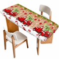 thumbnail image 1 of Christmas Table Cloths for 8 Foot Rectangle Tables, Red Truck Xmas Tree Branch Red Balls Snowflakes Patio Waterproof Elastic Fitted Tablecloths, Washable Rectangular Table Cover for Camping, 1 of 8