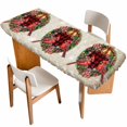thumbnail image 1 of Christmas Table Cloths for 8 Foot Rectangle Tables, Xmas Botanical Birds Snowflake Plaid Patio Waterproof Elastic Fitted Tablecloths, Washable Rectangular Table Cover for Camping, 1 of 8