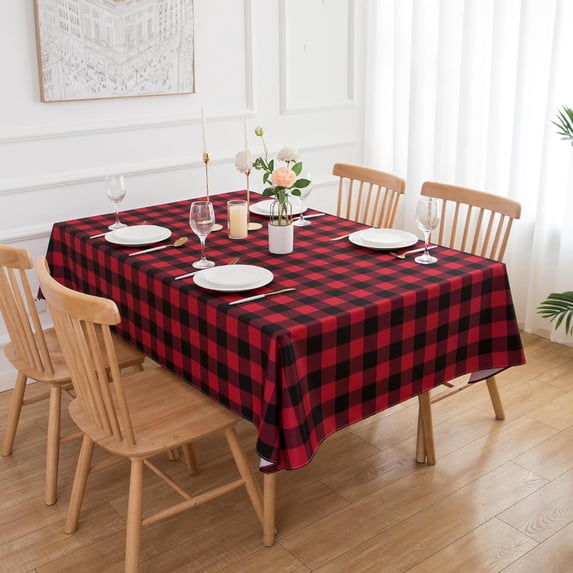 Christmas Table Cloths Rectangle Red and Black Buffalo Plaid Check Gingham Tablecloth - Oblong 60" X 84" Polyester Table Cover Reusable Water Resistant for Thanksgiving Holiday Decorations