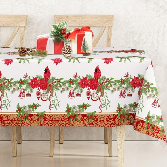 Christmas Table Cover Vintage Pine Bird Tablecloth 60 x 102 Inch Rectangle Picnic Hiking Camper Table Cloth for Xmas Party Supplies Home Kitchen Table Decor