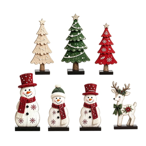 Christmas Table Decor Wooden Snowman Tree Deer Decor, Rustic Christmas Tiered Tray Decor, Christmas Table Centerpiece for Xmas Party Home Office Shelf