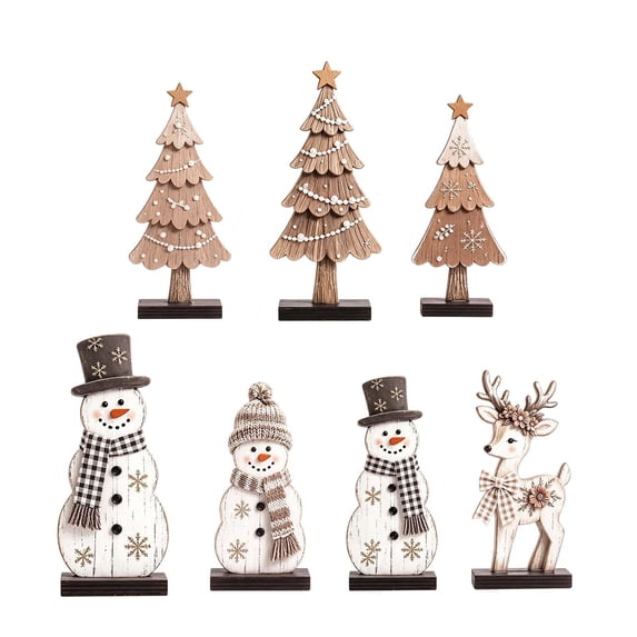 Christmas Table Decor Wooden Snowman Tree Deer Decor, Rustic Christmas Tiered Tray Decor, Christmas Table Centerpiece for Xmas Party Home Office Shelf