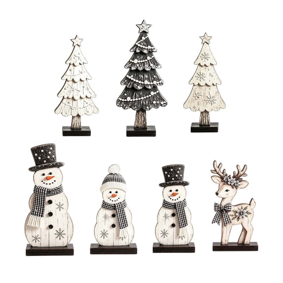 Christmas Table Decor Wooden Snowman Tree Deer Decor, Rustic Christmas Tiered Tray Decor, Christmas Table Centerpiece for Xmas Party Home Office Shelf