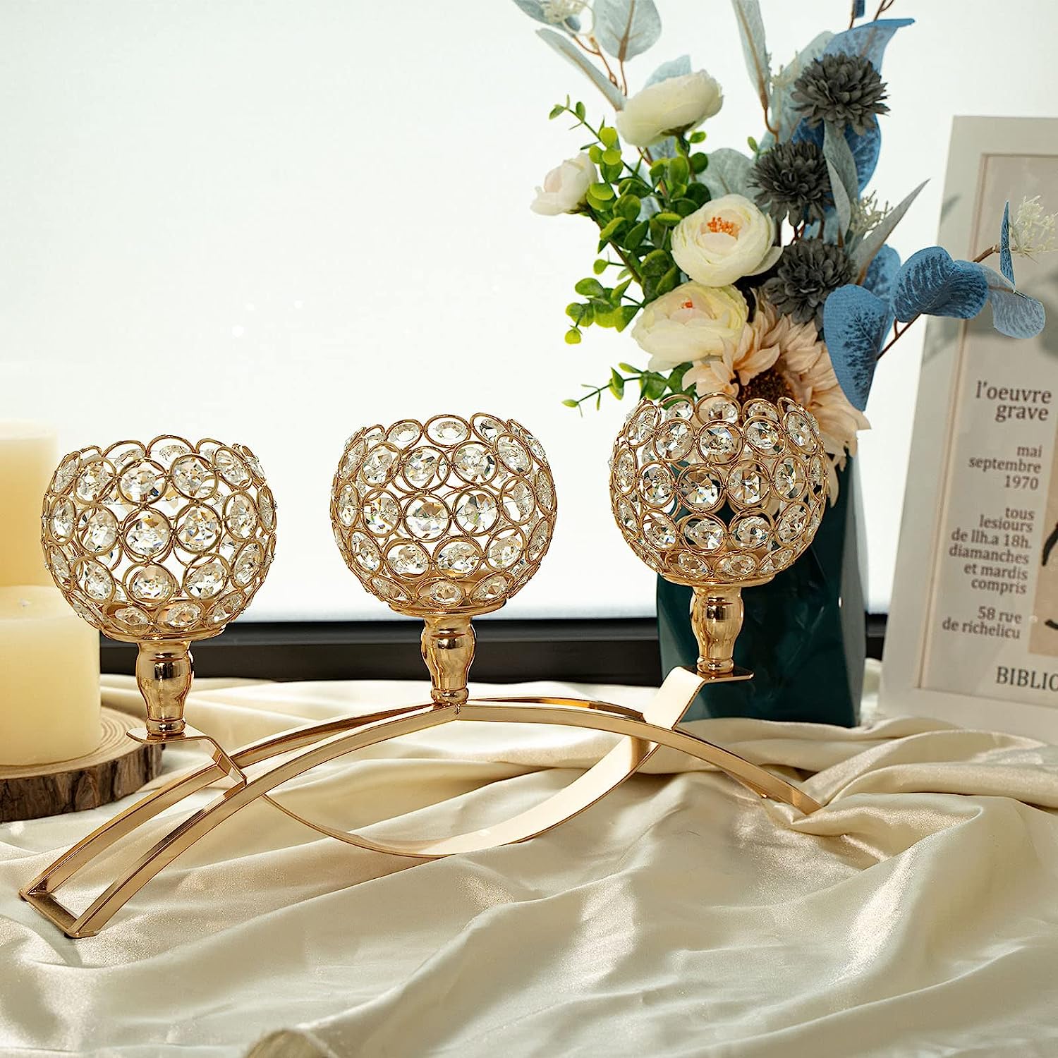 Christmas Table Decoration Gold Candle Holders,3Candle Candelabras for Wedding Party Dinning